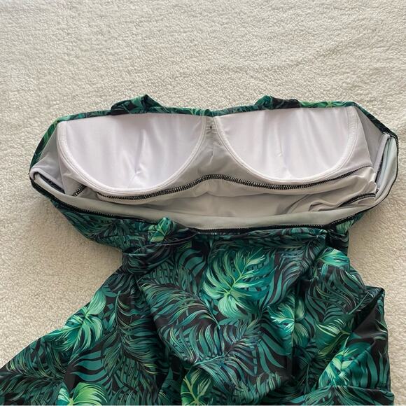 Swimsuit Cocopear 5XL NWT Green Black leaf print romper Plus Size One Piece - Picture 5 of 9